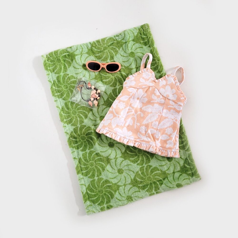 American Girl Molly McIntyre Swimsuit, Towel, Necklace and Sunglasses - GUC